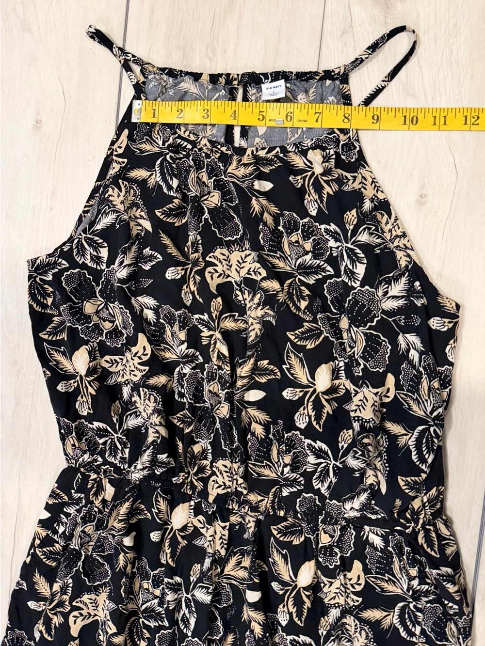 Old Navy Black Floral Print Pockets Halter Romper Large Neutral Summer Coastal - Picture 5 of 13